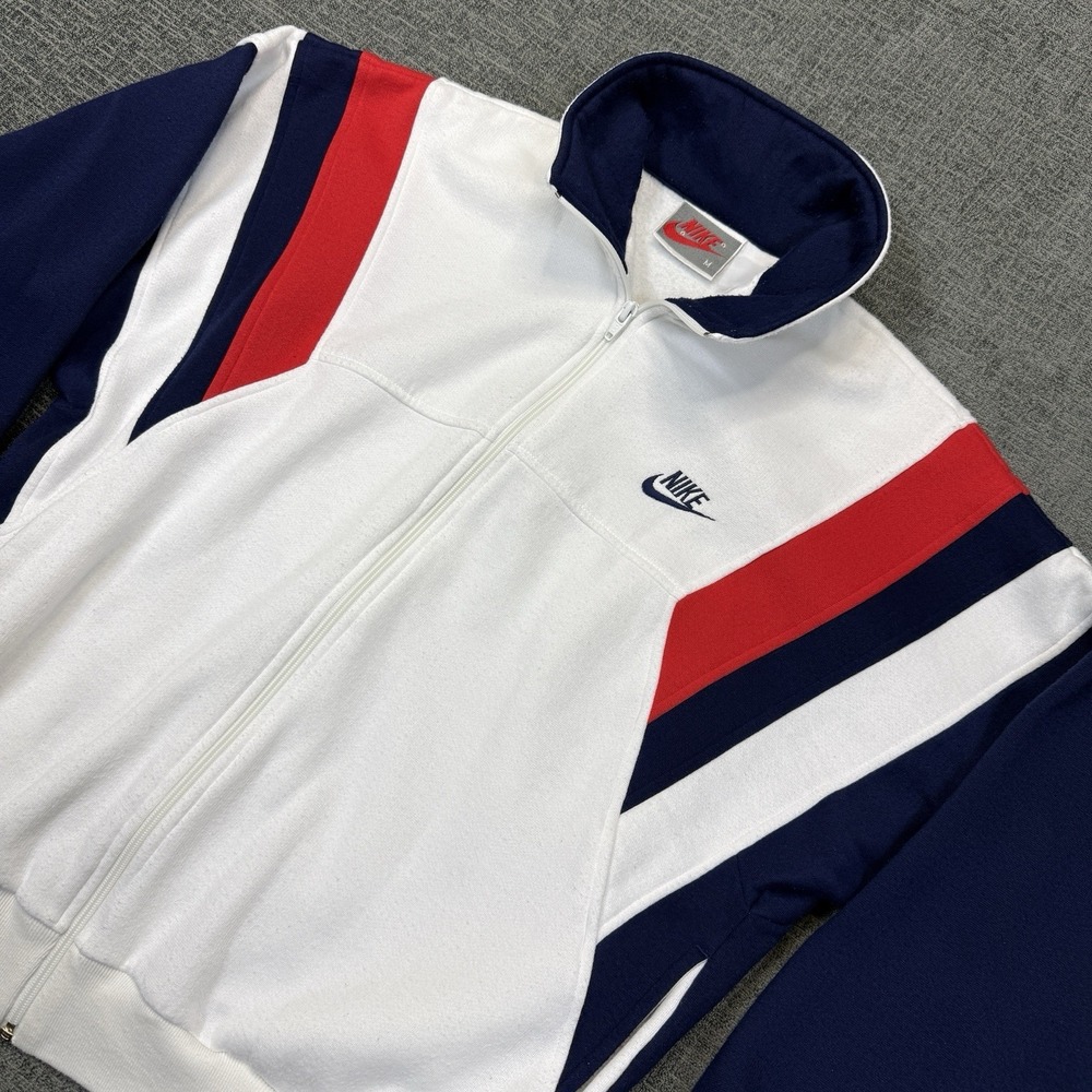 Vintage 80s 90s Nike Track Jacket Mens Medium Red White Blue Colorblock Full Zip